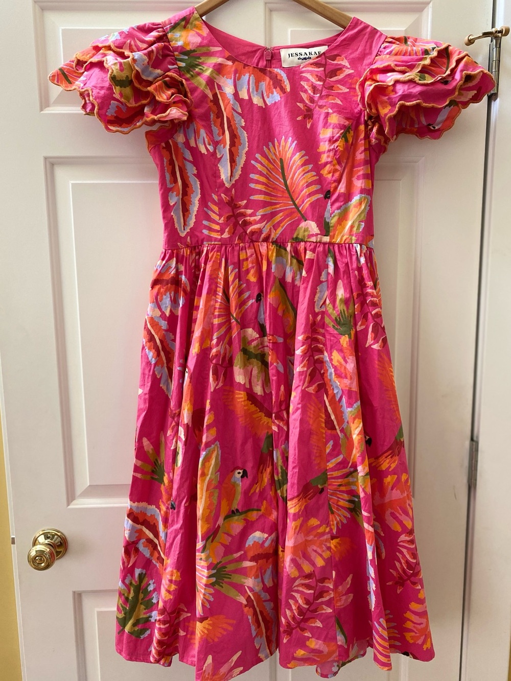 Jessakae Midi Dress Pink Tropical Summer Wedding Guest Kala Dress XL 100% Cotton